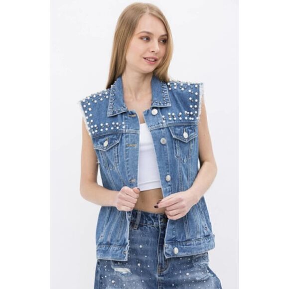 Vocal Lace Denim Vest Size L NWT